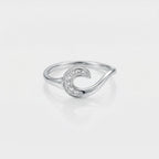 Sterling Silver Crescent Moon Ring • Sparkling CZ Celestial Wave Jewelry