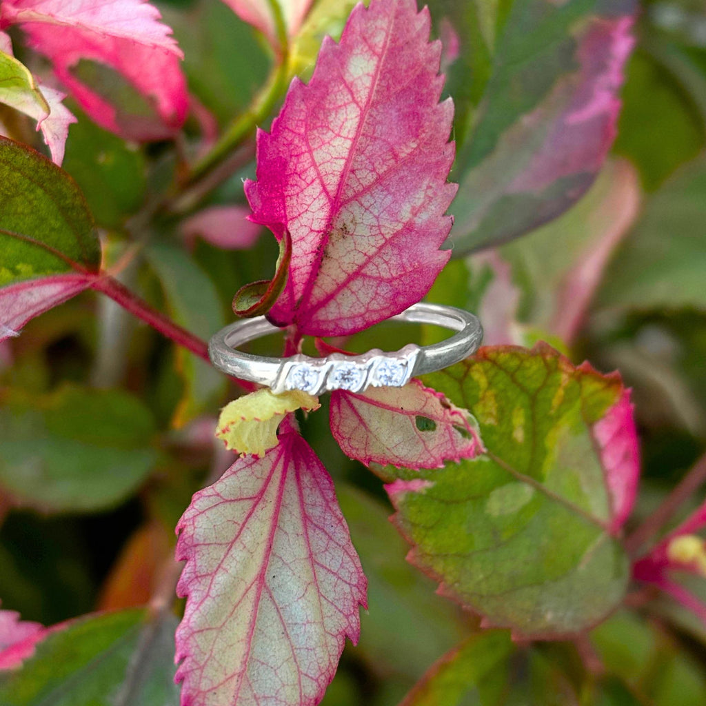 925 Sterling Silver 3 Stone CZ Ring - Dainty Trilogy Past Present Future Band, Minimalist Stacking Ring, Delicate CZ Jewelry Gift for Her