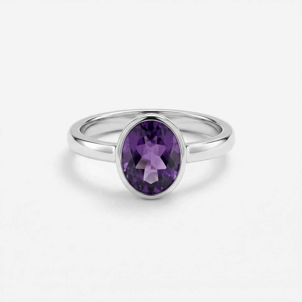 AmethystOval Ring: Handmade Sterling Silver Gemstone, February Birthstone