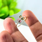 Watermelon Tourmaline Bar Sterling Silver Ring | Raw Gemstone Stacking Ring | Handmade Minimalist Statement Jewelry