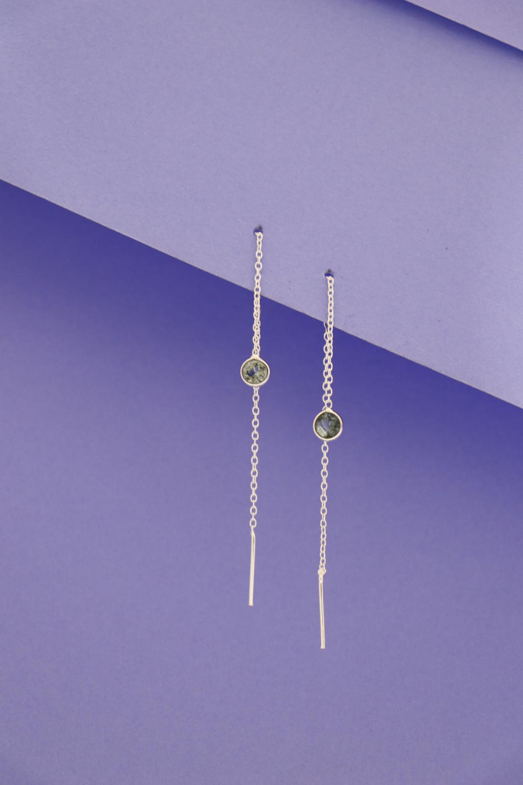 Green Tourmaline Threader Earrings | Sterling Silver Dainty Chain Drop Jewelry