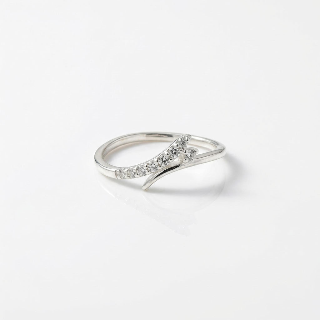 Sterling Silver CZ Arrow Ring, Pavé Slanted Open Band, Dainty Stacker Jewelry