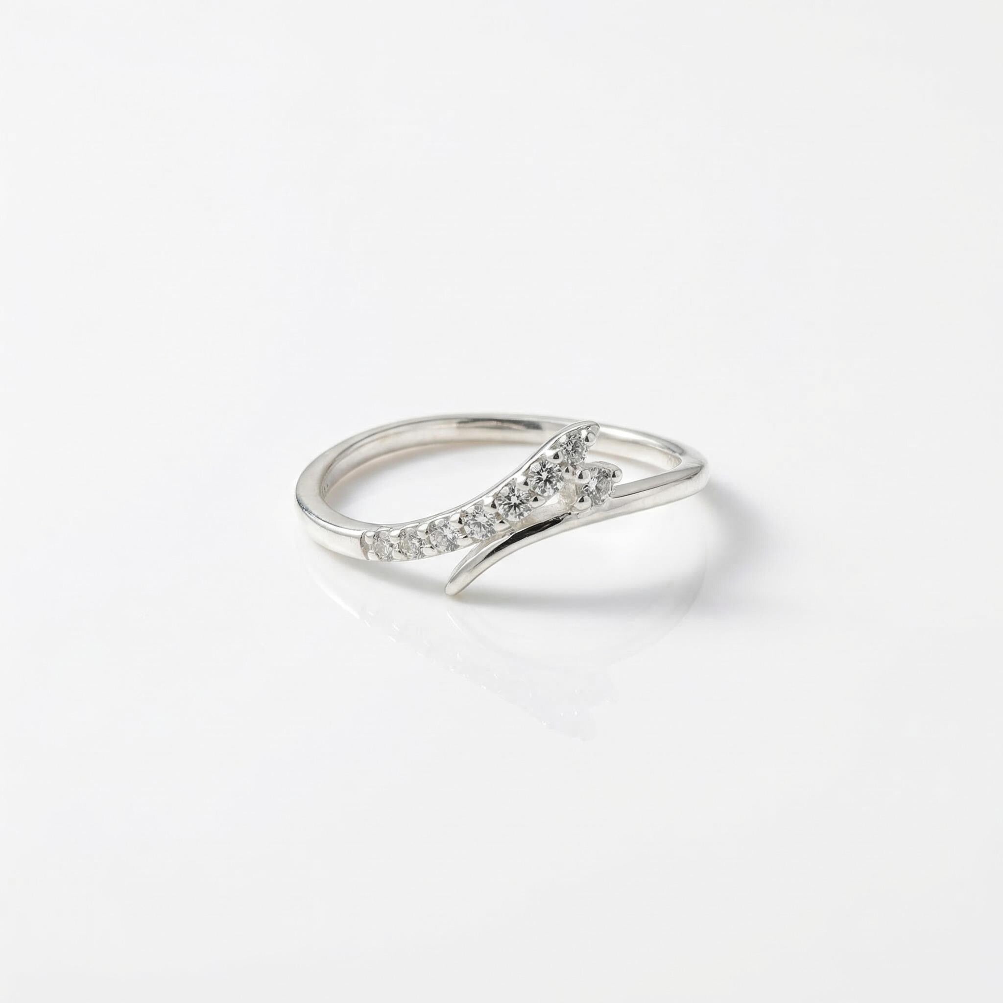 Sterling Silver CZ Arrow Ring, Pavé Slanted Open Band, Dainty Stacker Jewelry