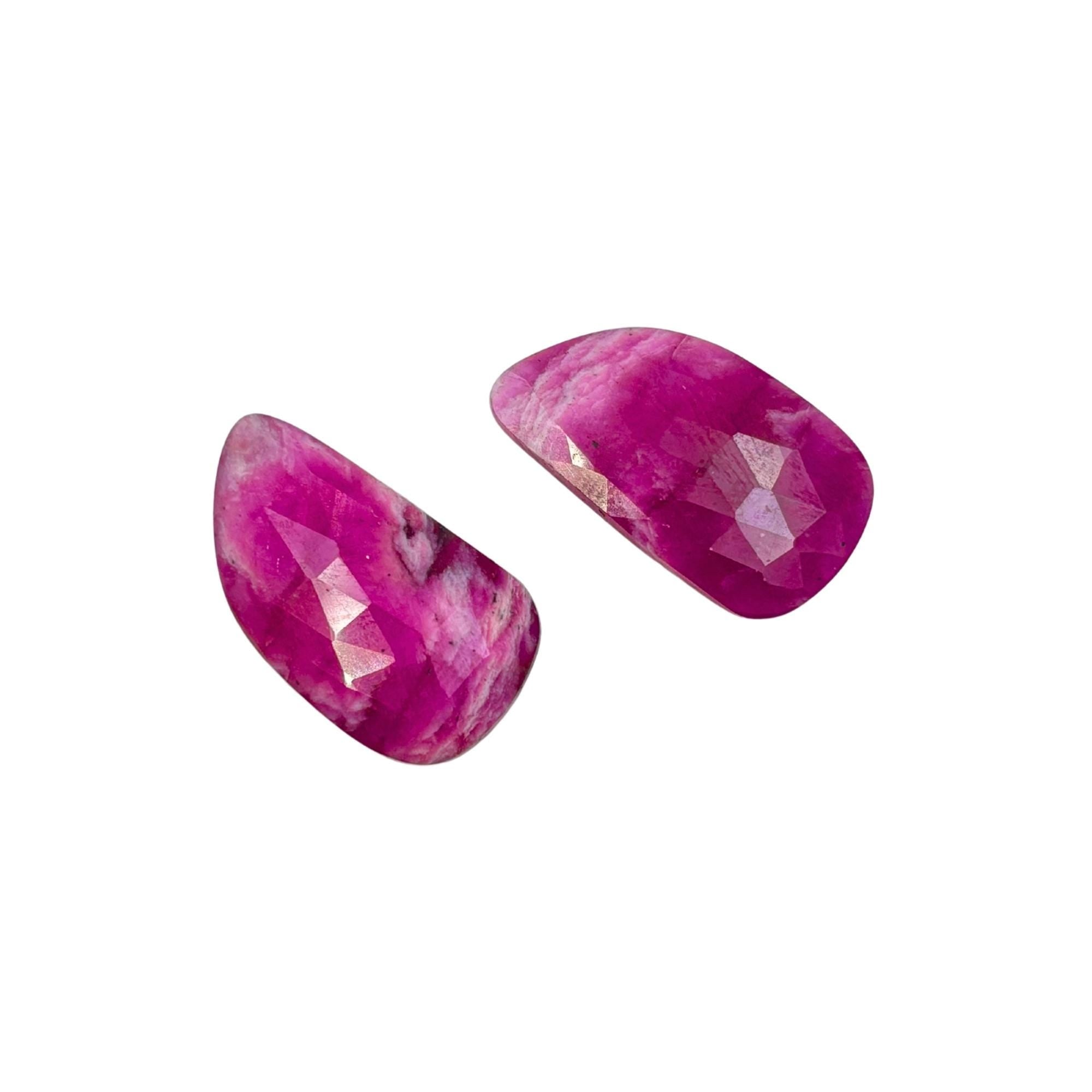 Rose Cut Pink Sapphire Slices: Natural Untreated Gemstone Pair
