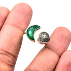 Sterling Silver Green Onyx Moon & Heart Ring: Adjustable Gemstone Band