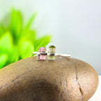 Watermelon Tourmaline Bar Sterling Silver Ring | Raw Gemstone Stacking Ring | Handmade Minimalist Statement Jewelry