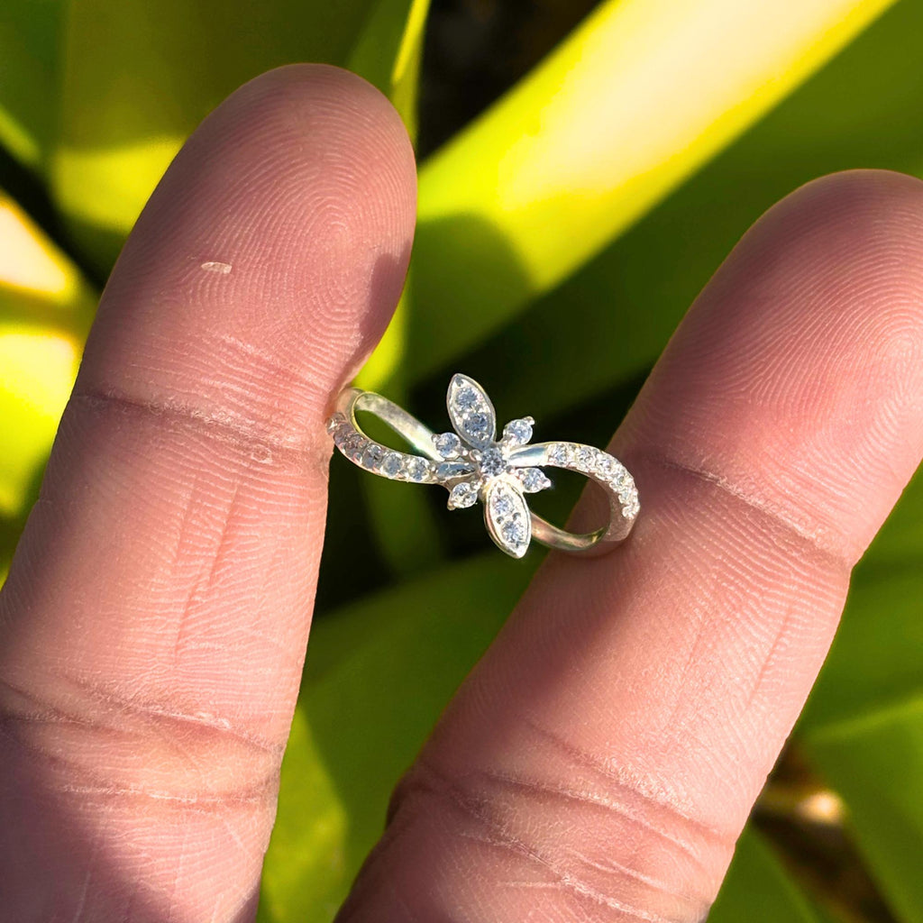 925 Sterling Silver CZ Flower Ring - Dainty Floral Marquise Petal Design with Pave CZ, Boho Nature Stacking Ring, Jewelry Gift for Her