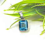 Blue Topaz Emerald Cut Pendant in 925 Sterling Silver –Minimalist Sky Blue December Birthstone Necklace,Dainty Gemstone Jewelry Gift for Her