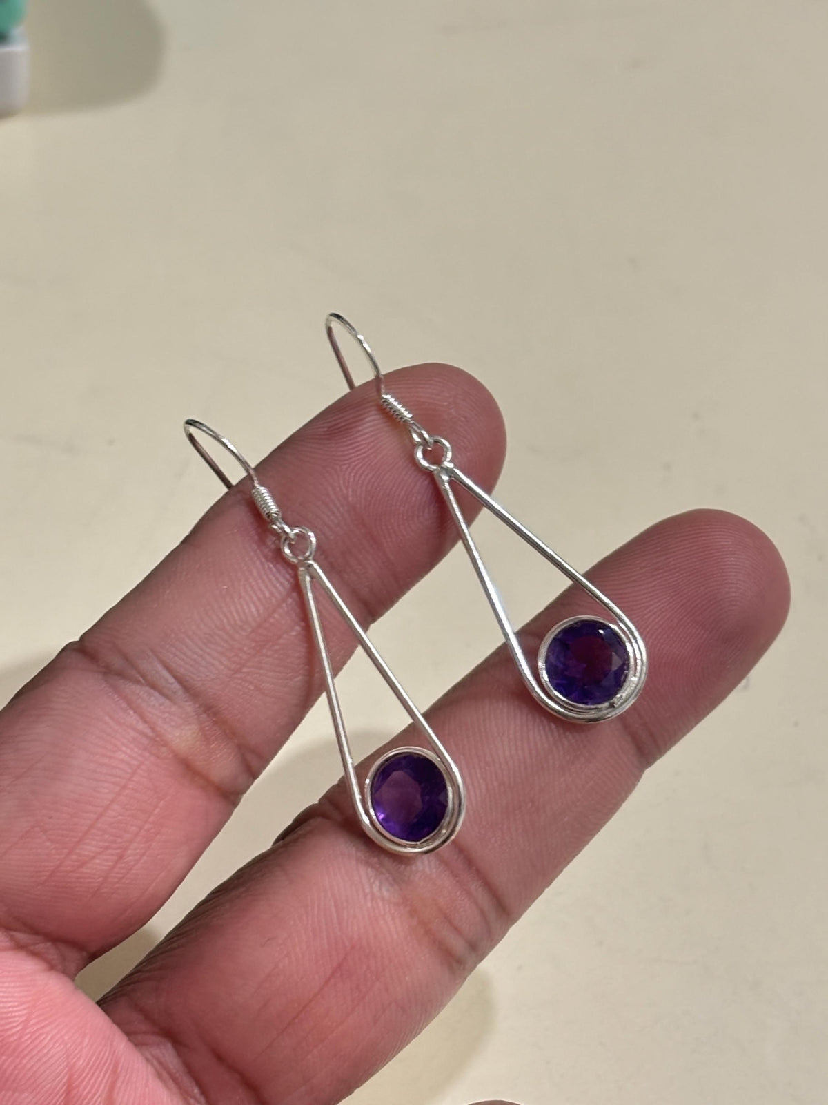 Amethyst Drop Earrings 925 Sterling Silver | Round Gemstone Dangle | February Birthstone | Handmade Jewelry