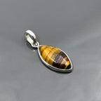 Tiger Eye Pendant Necklace, 925 Sterling Silver Boho Protection Amulet, Healing Crystal Jewelry Gift for Her