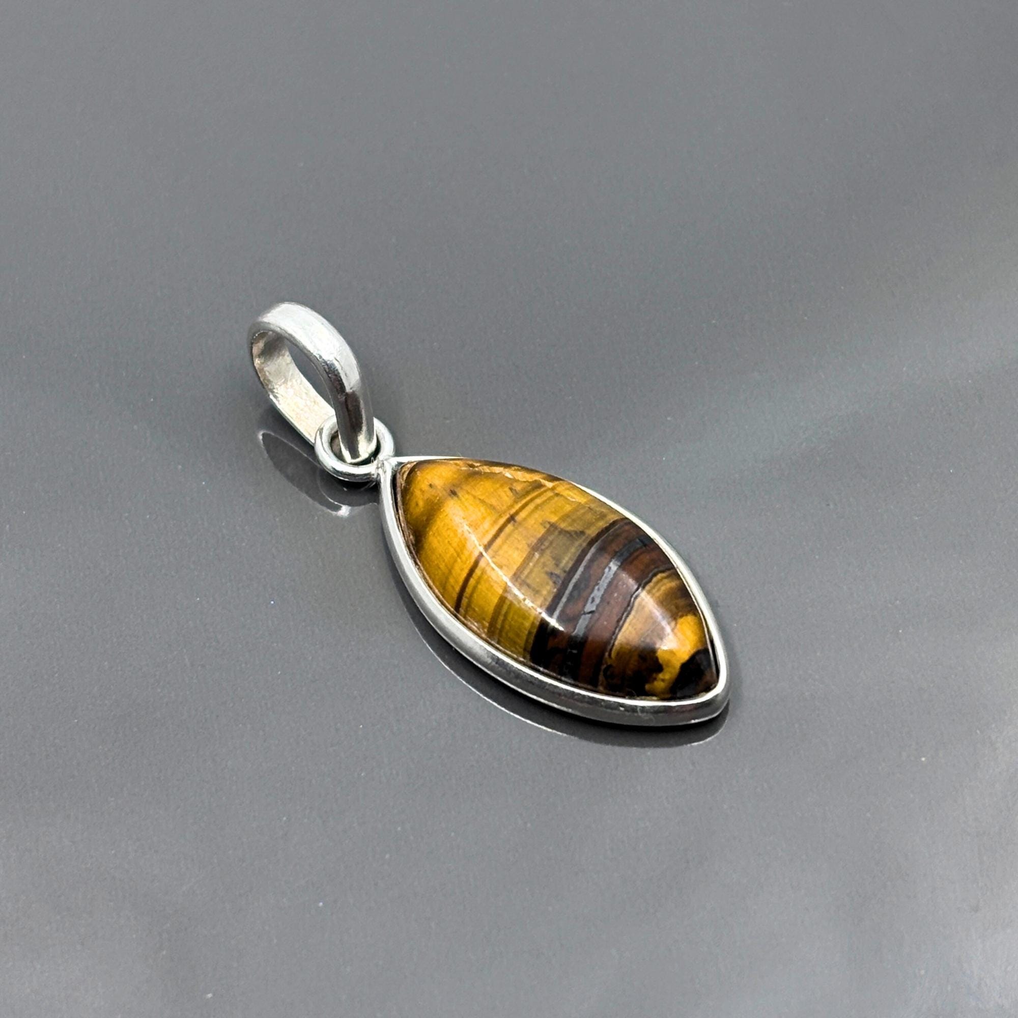 Tiger Eye Pendant Necklace, 925 Sterling Silver Boho Protection Amulet, Healing Crystal Jewelry Gift for Her
