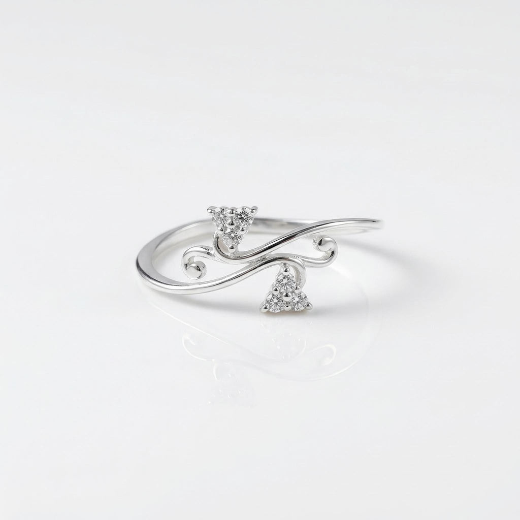 Sterling Silver CZ Swirl Ring, Nature Inspired Vine Clusters, Boho Stacker Band