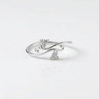 Sterling Silver CZ Swirl Ring, Nature Inspired Vine Clusters, Boho Stacker Band