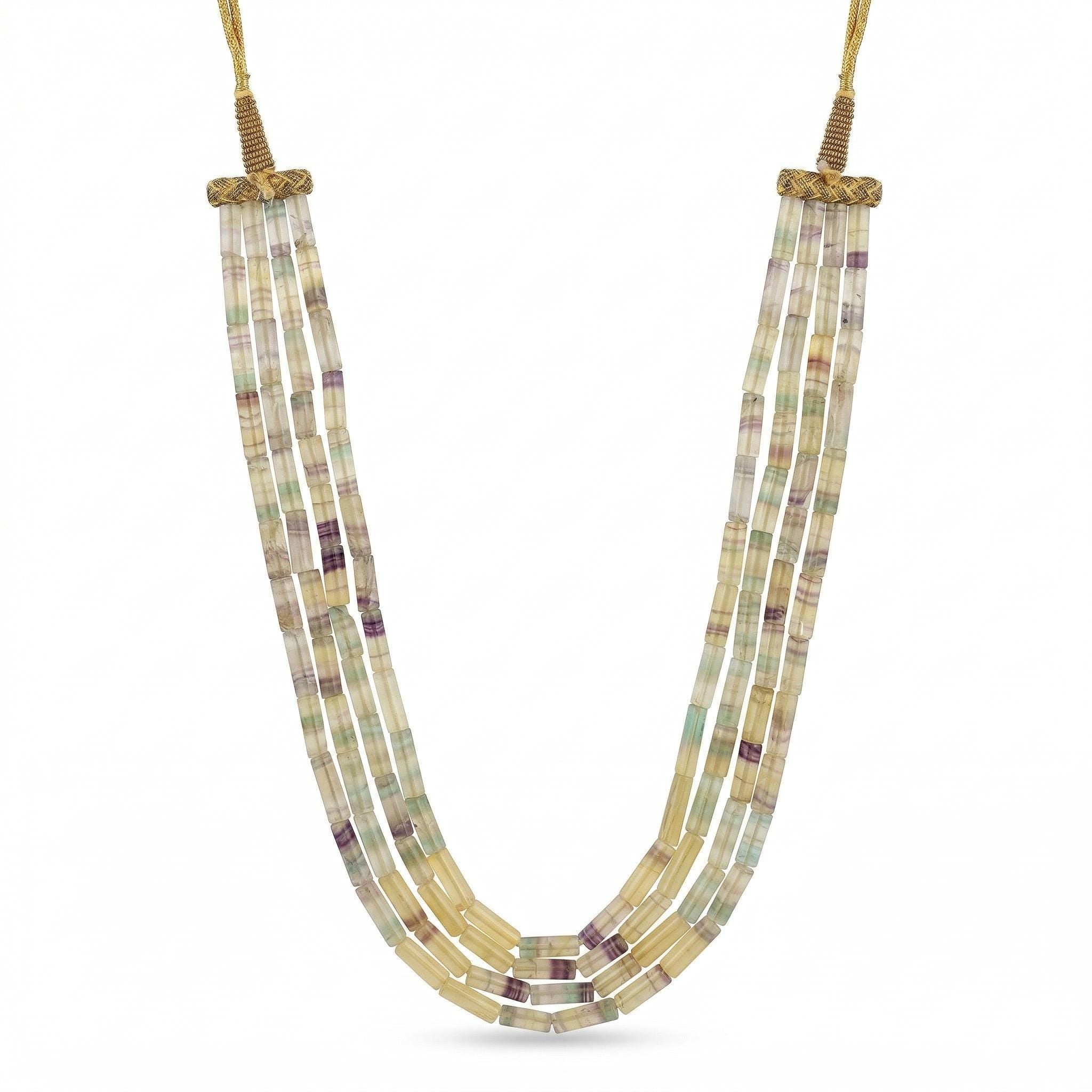 Natural Rainbow Fluorite Necklace, Tube Beads Gemstone Necklace, 40cm Beaded Crystal Jewelry, Gift for Her
