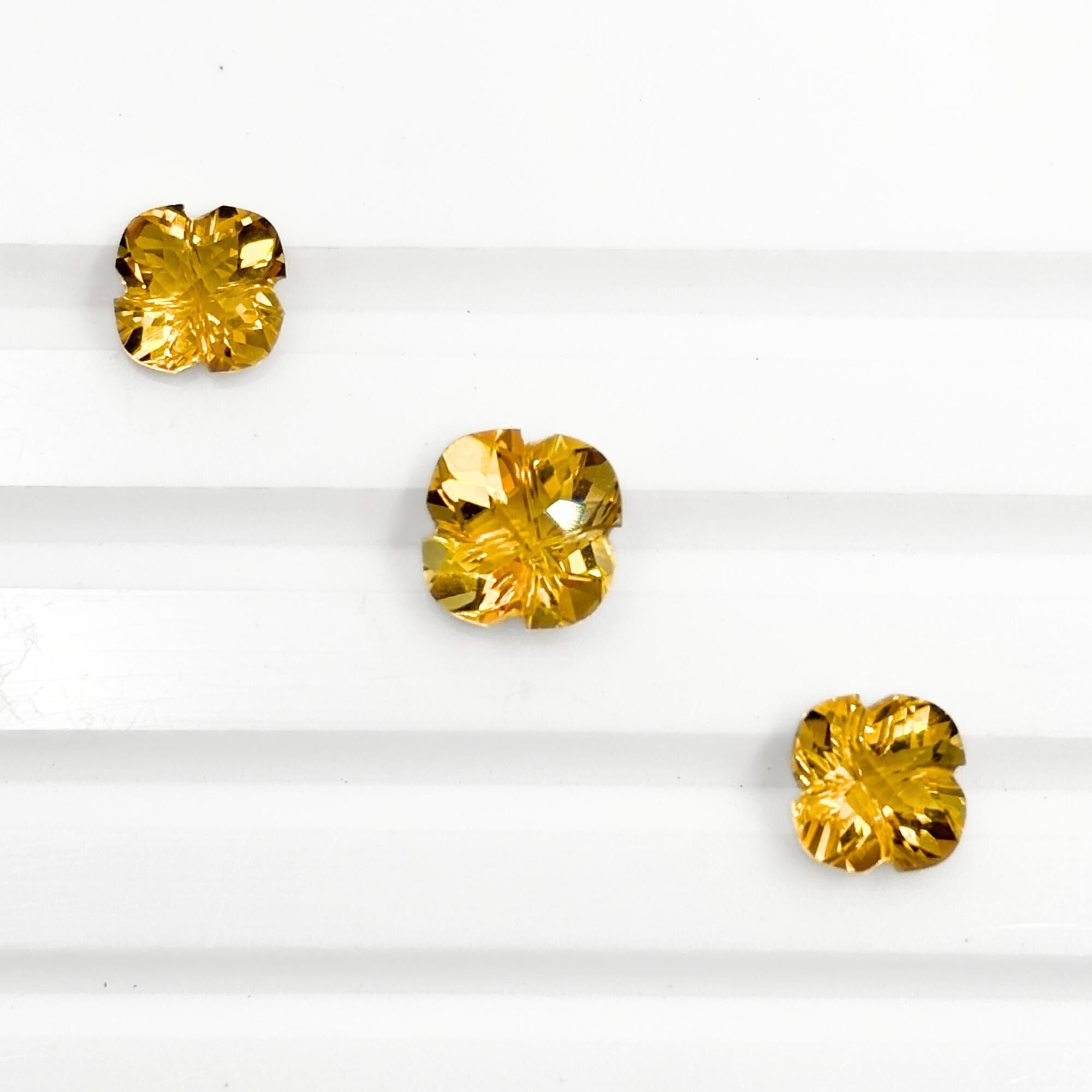 Natural Citrine Gemstone Pair, Flower Cut, Faceted Golden Yellow Loose Stones