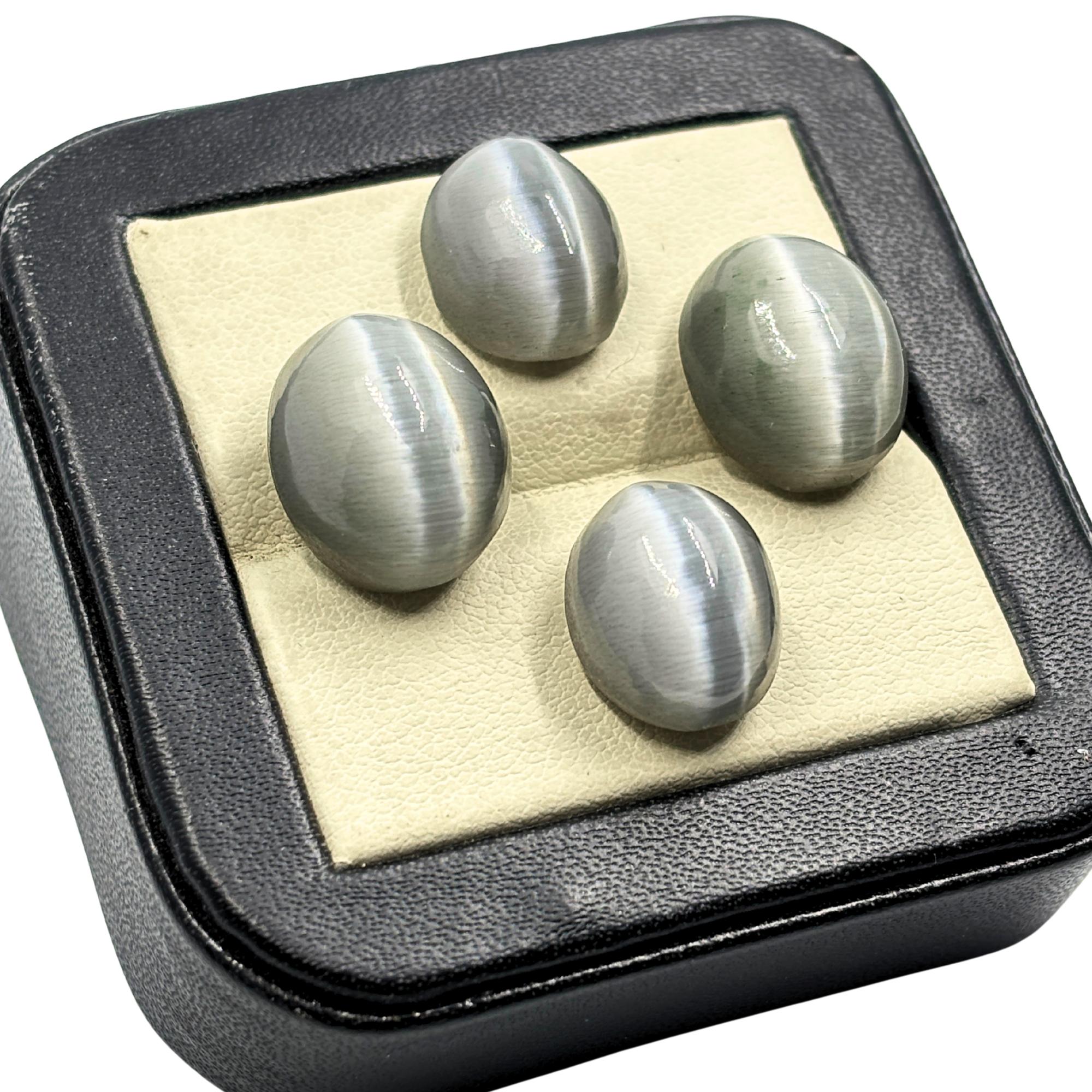 Grey Cat's Eye Quartz Cabochon, Oval Gemstone (13x11, 15x12 MM)