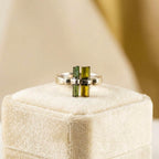 Raw Green Tourmaline Bar Sterling Silver Ring | Handmade Gemstone Stacking Ring | Minimalist Modern Jewelry