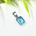 Blue Topaz Emerald Cut Pendant in 925 Sterling Silver –Minimalist Sky Blue December Birthstone Necklace,Dainty Gemstone Jewelry Gift for Her