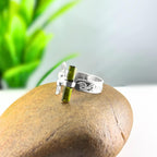 Raw Green Tourmaline Bar Ring: Adjustable Sterling Silver Boho Jewelry
