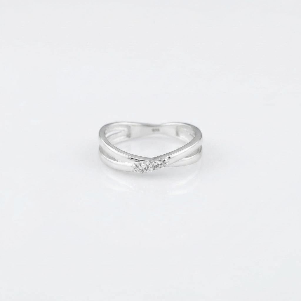 Sterling Silver Criss Cross Ring • Sparkling CZ X-Ring • Minimalist Stacking Ring