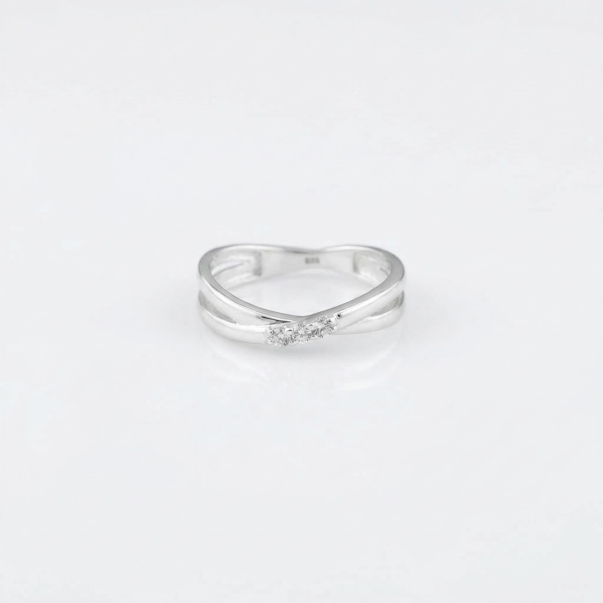 Sterling Silver Criss Cross Ring • Sparkling CZ X-Ring • Minimalist Stacking Ring