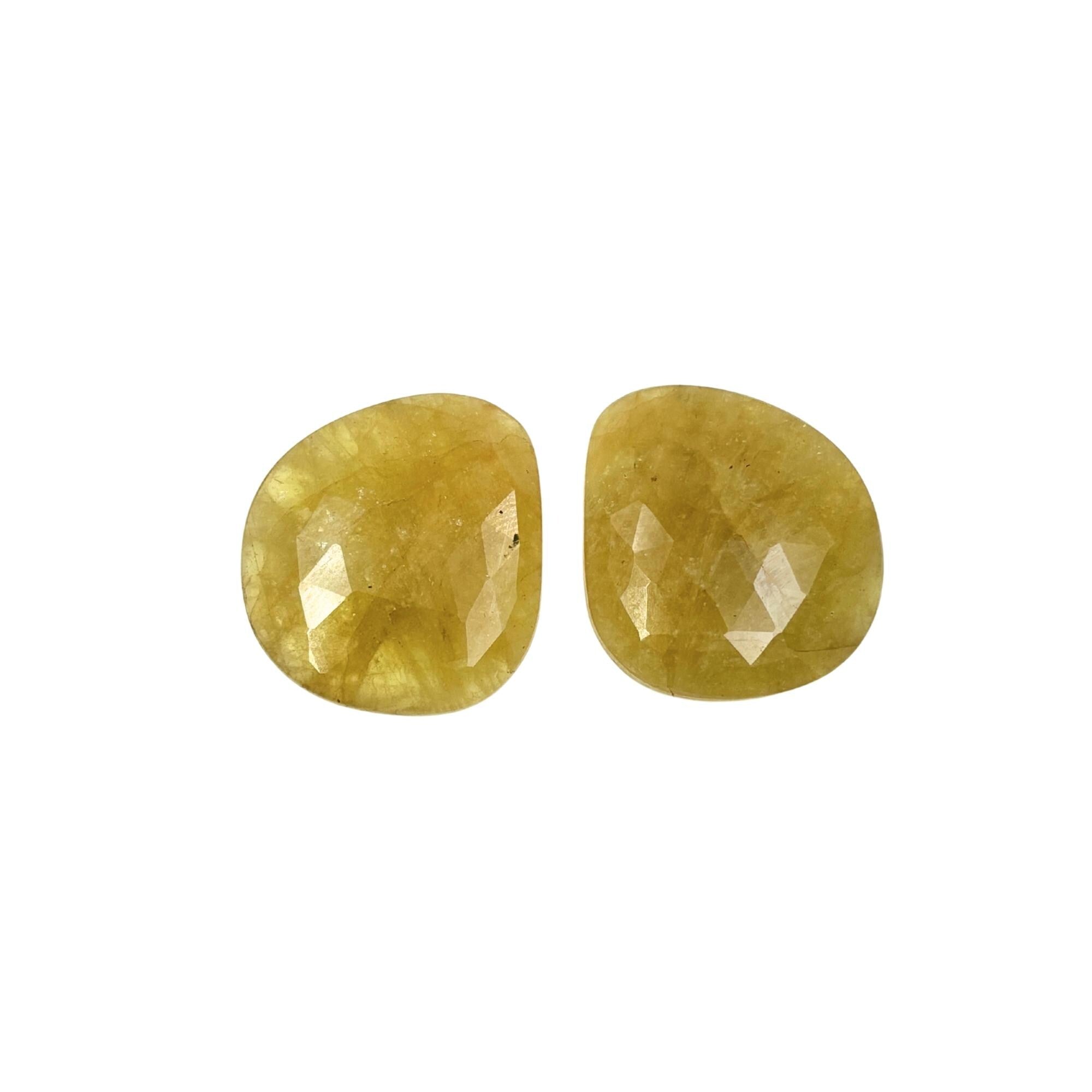 Rose Cut Yellow Sapphire Gemstone Slices: Natural Untreated Pair