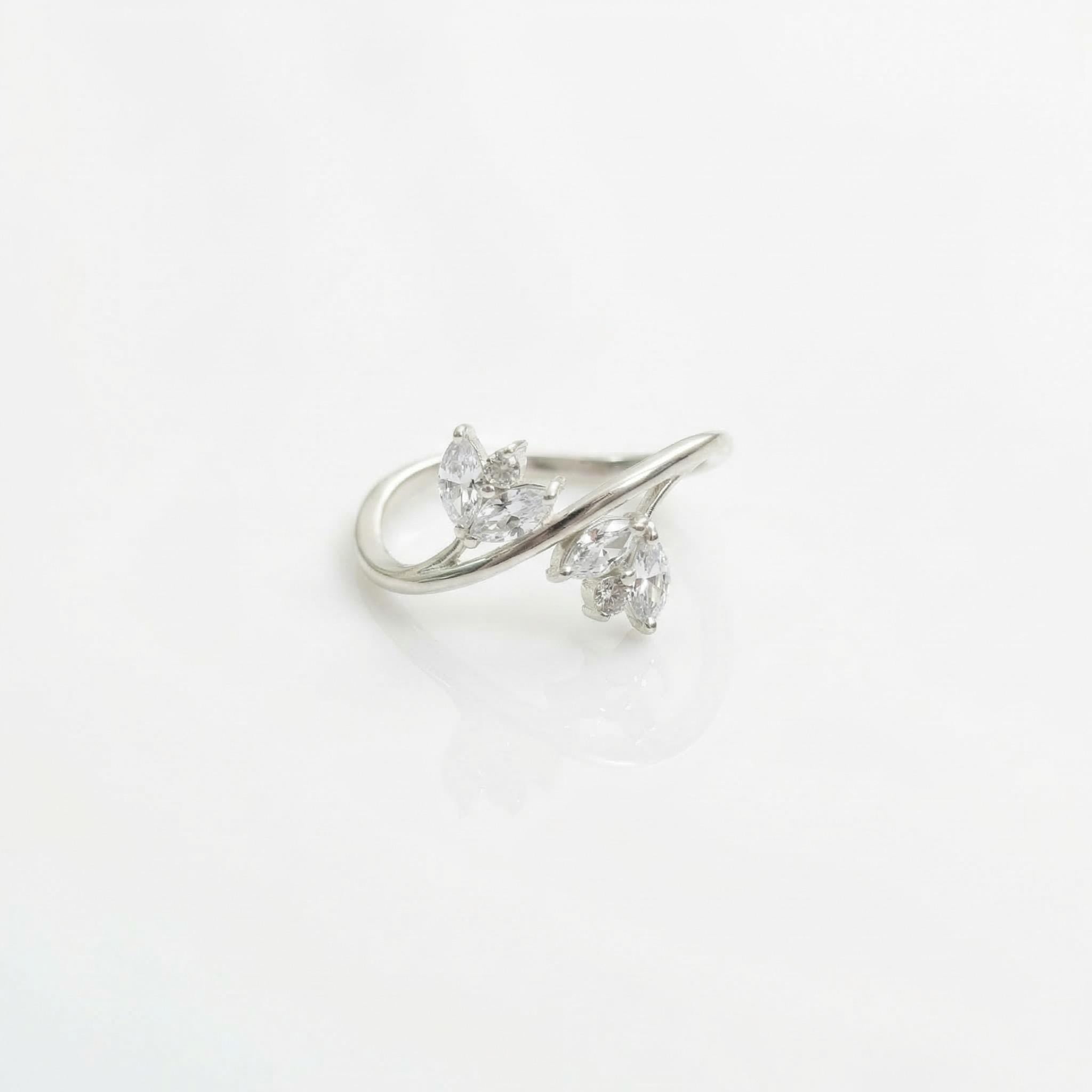 Sterling Silver Pear CZ Ring, Dual Pavé Teardrop Open Band, Nature Stacker Jewelry