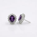 Amethyst CZ Stud Earrings 925 Sterling Silver | Oval Gemstone Studs | February Birthstone | Handmade Jewelry