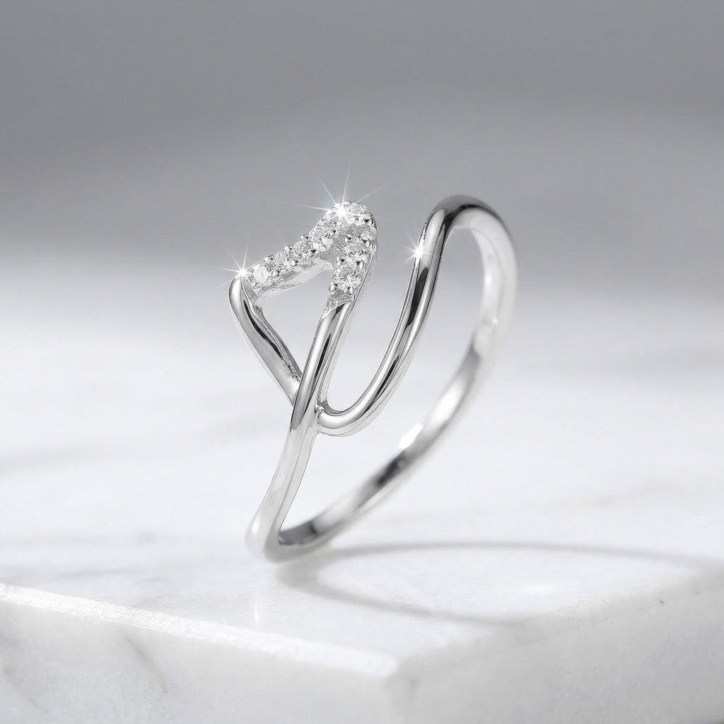 Sterling Silver CZ Leaf Ring, Nature Inspired Stacking Band, Adjustable Promise Jewelry