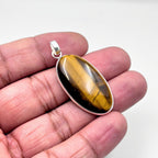 Tiger Eye Pendant Necklace, Oval Sterling Silver Gemstone Necklace, Handmade Protection Jewelry, Crystal Gift for Her