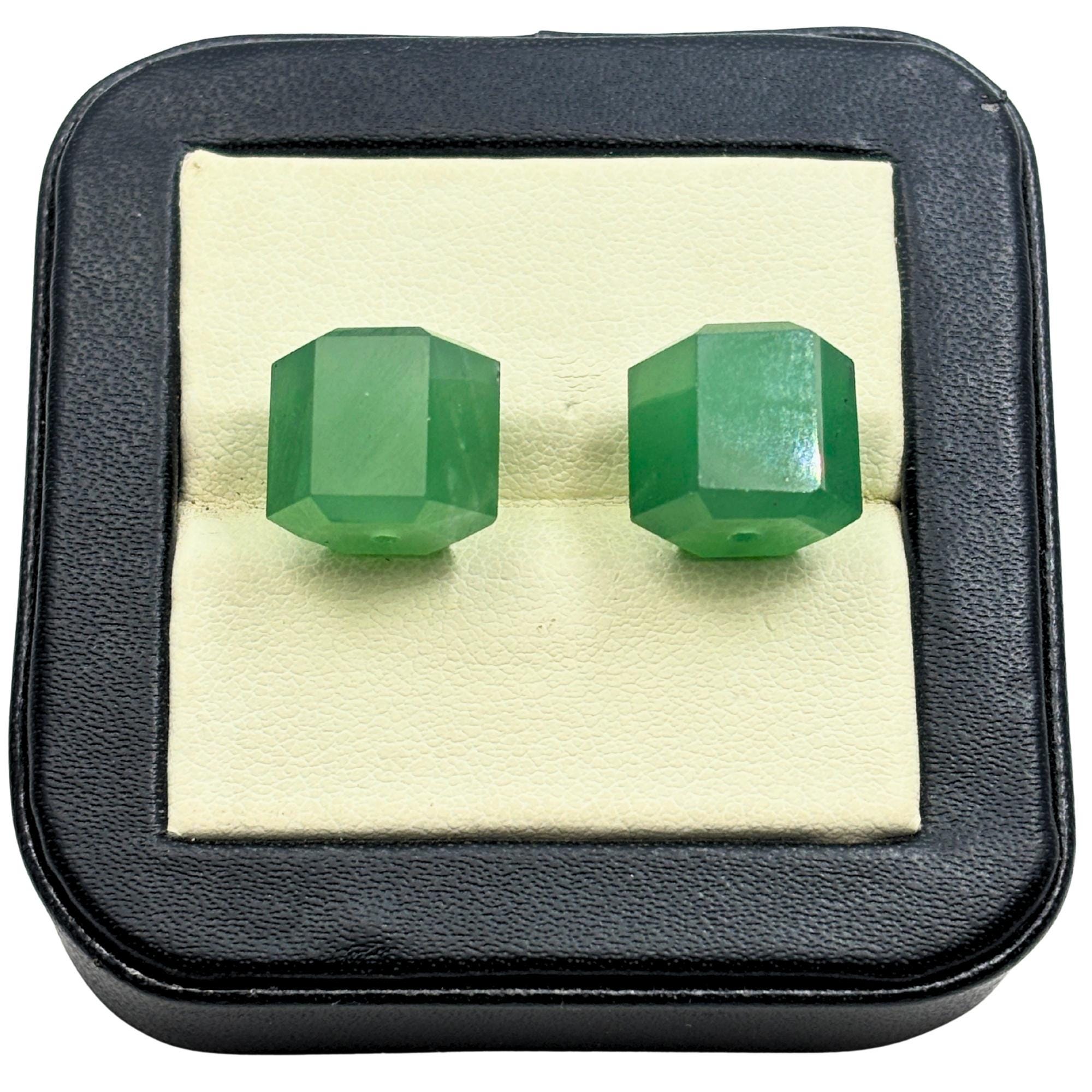 Faceted Green Onyx Cube Beads, 10mm Gemstone Pair
