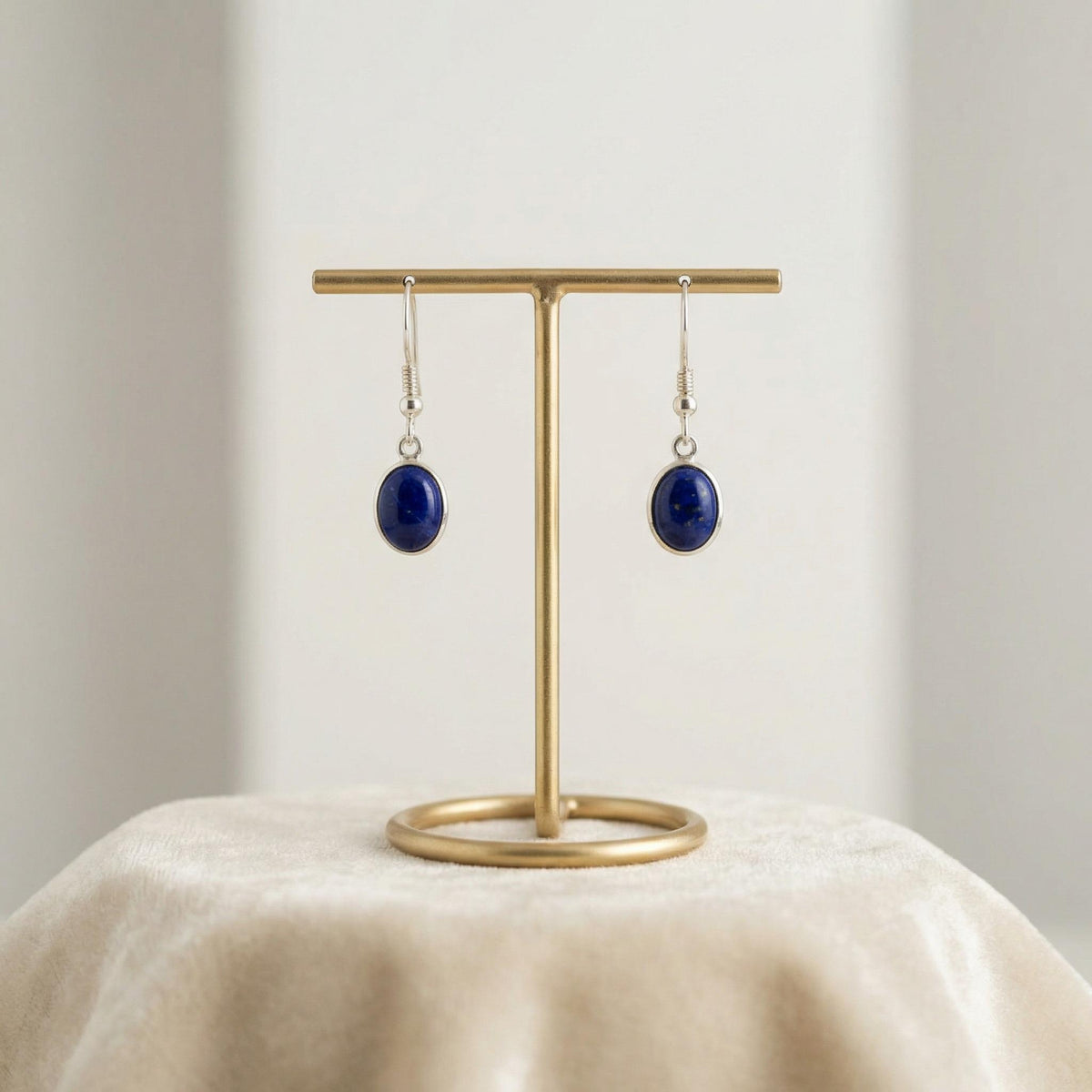 Lapis Lazuli Oval Drop Earrings | Sterling Silver Boho Dangle Jewelry
