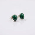 Oval Malachite Stud Earrings 925 Sterling Silver - Natural Green Cabochon Minimalist