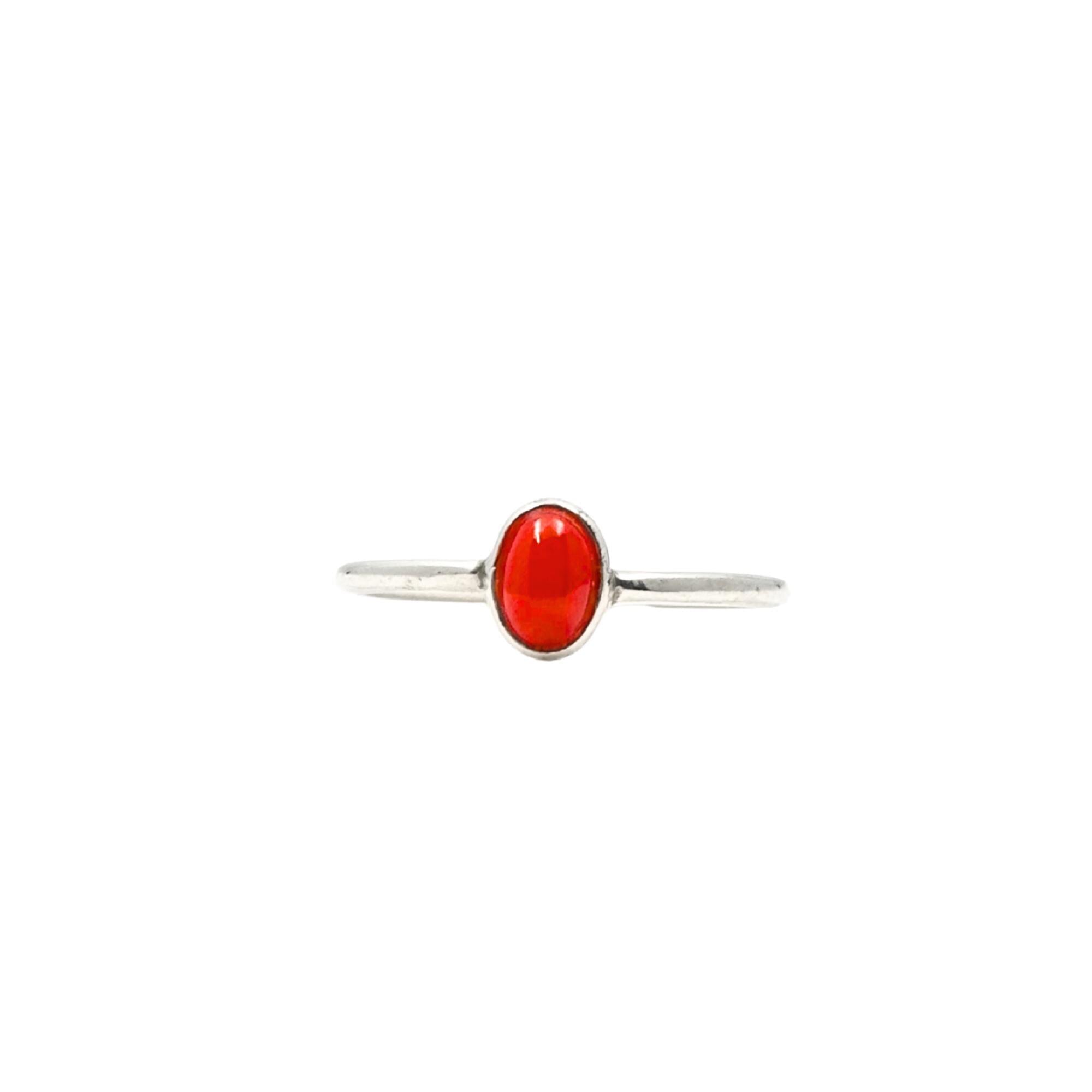Oval Red Coral Ring: Handmade 925 Sterling Silver Boho Statement