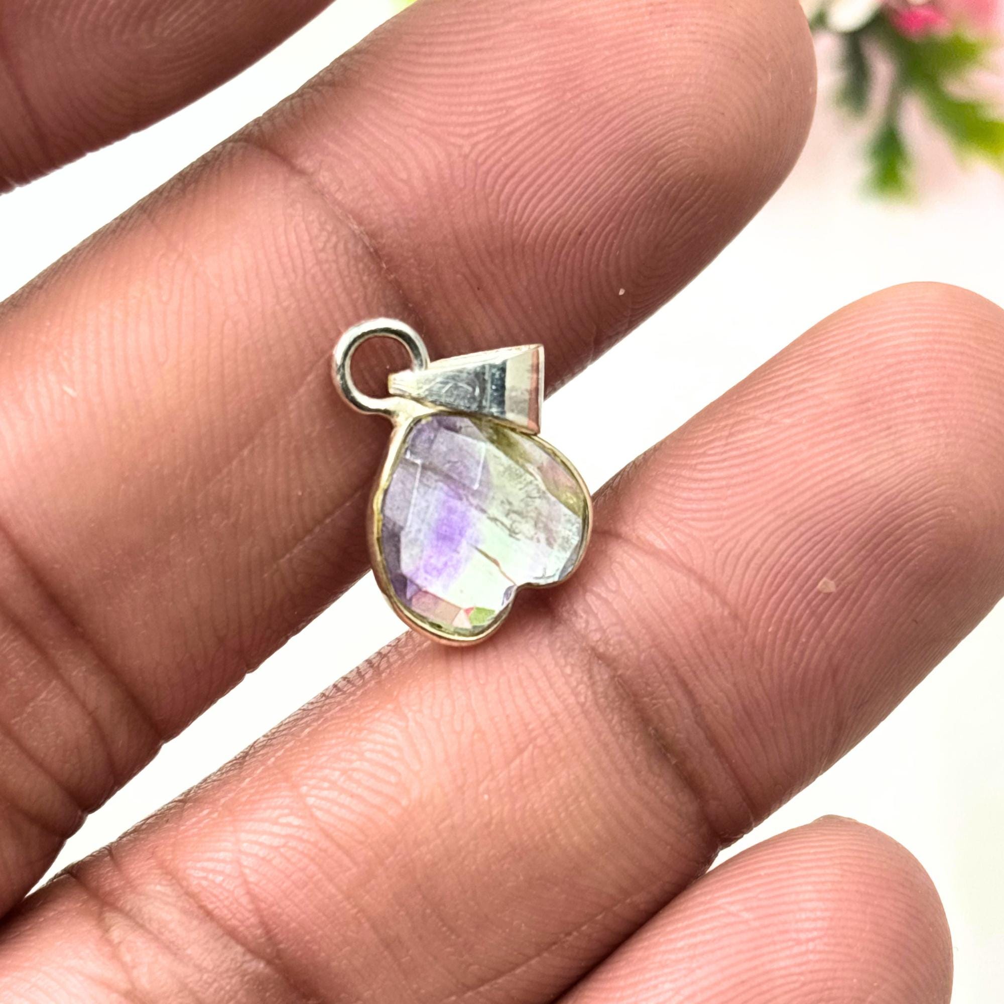 Rainbow Fluorite Heart Pendant in 925 Sterling Silver – Dainty Crystal Necklace Charm, Minimalist Gemstone Jewelry Gift for Her
