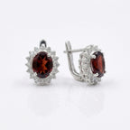 Garnet CZ Stud Earrings 925 Sterling Silver | Oval Gemstone Studs | January Birthstone | Handmade Jewelry