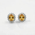 Citrine CZ Stud Earrings 925 Sterling Silver | Oval Gemstone Studs | February Birthstone | Handmade Jewelry