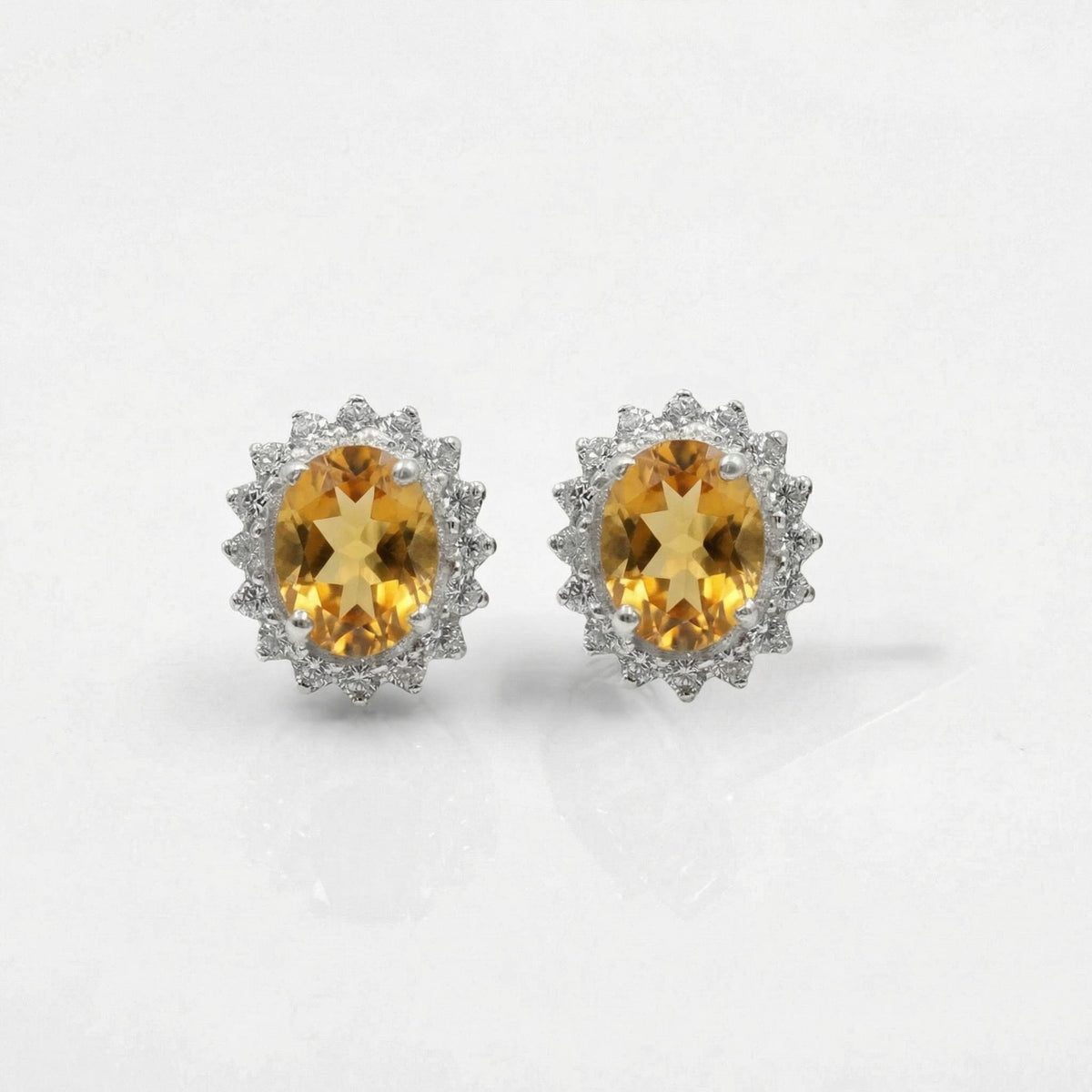 Citrine CZ Stud Earrings 925 Sterling Silver | Oval Gemstone Studs | February Birthstone | Handmade Jewelry
