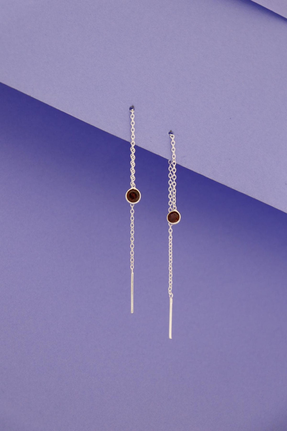 Ruby Threader Earrings 925 Sterling Silver | Dainty Chain Drop | July Birthstone | Minimalist Jewelry
