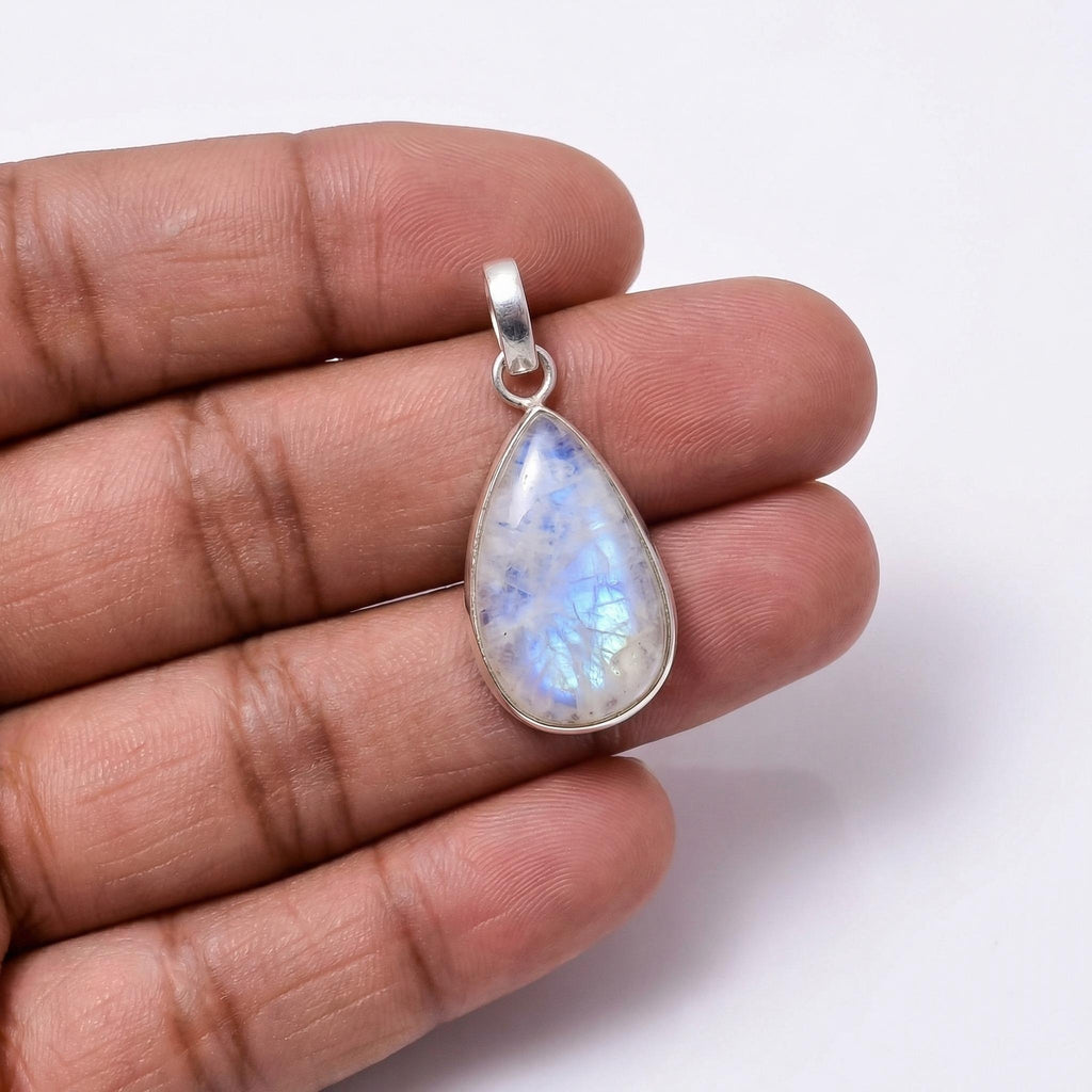 Teardrop Moonstone Pendant – 925 Sterling Silver Boho Gemstone Necklace