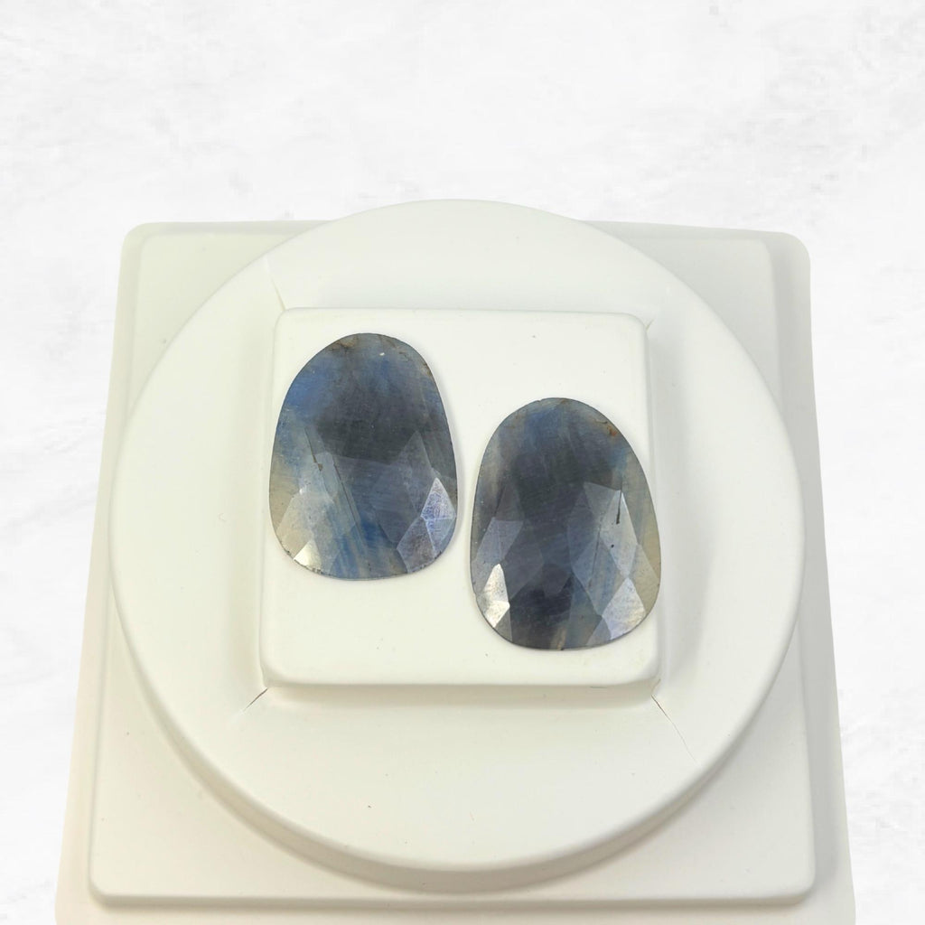 Untreated Sapphire Gemstone Slices: Rose Cut, Flat Back Pair