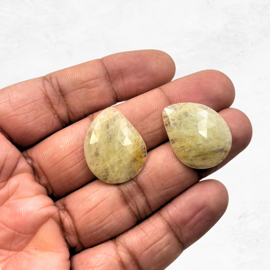 Untreated Sapphire Gemstone Slices: Rose Cut Pair, Flat Back