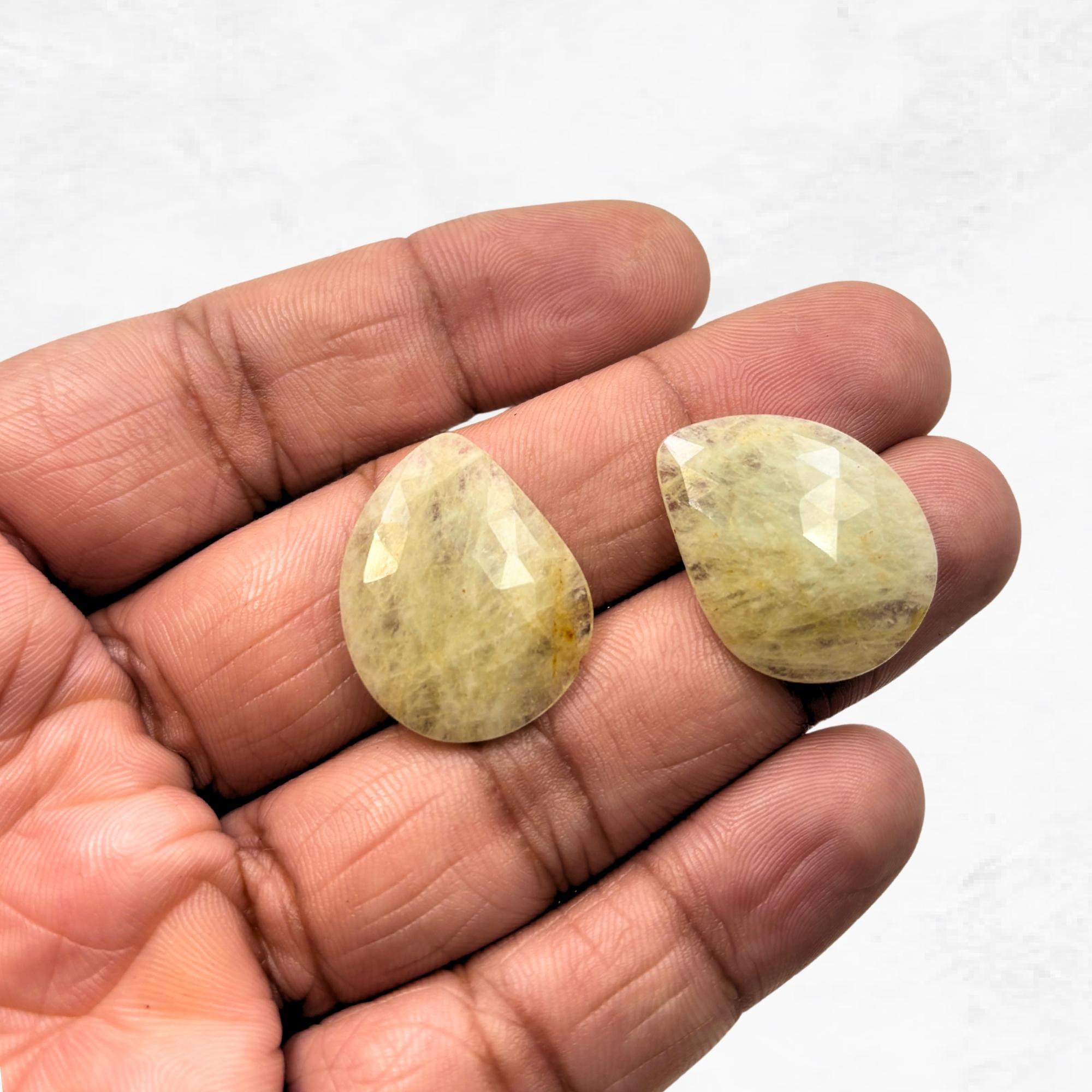 Untreated Sapphire Gemstone Slices: Rose Cut Pair, Flat Back