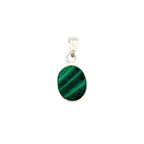Malachite Pendant Necklace - Oval Green Gemstone, Sterling Silver Charm
