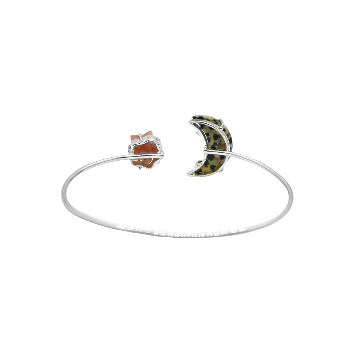 Dalmatian Jasper Sunstone Moon Star Bracelet | Sterling Silver Celestial Cuff Bangle