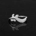 Sterling Silver CZ Leaf Branch Ring, Pavé Nature Vine Band, Botanical Stacking Jewelry