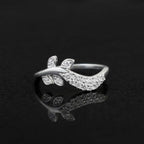 Sterling Silver CZ Leaf Branch Ring, Pavé Nature Vine Band, Botanical Stacking Jewelry
