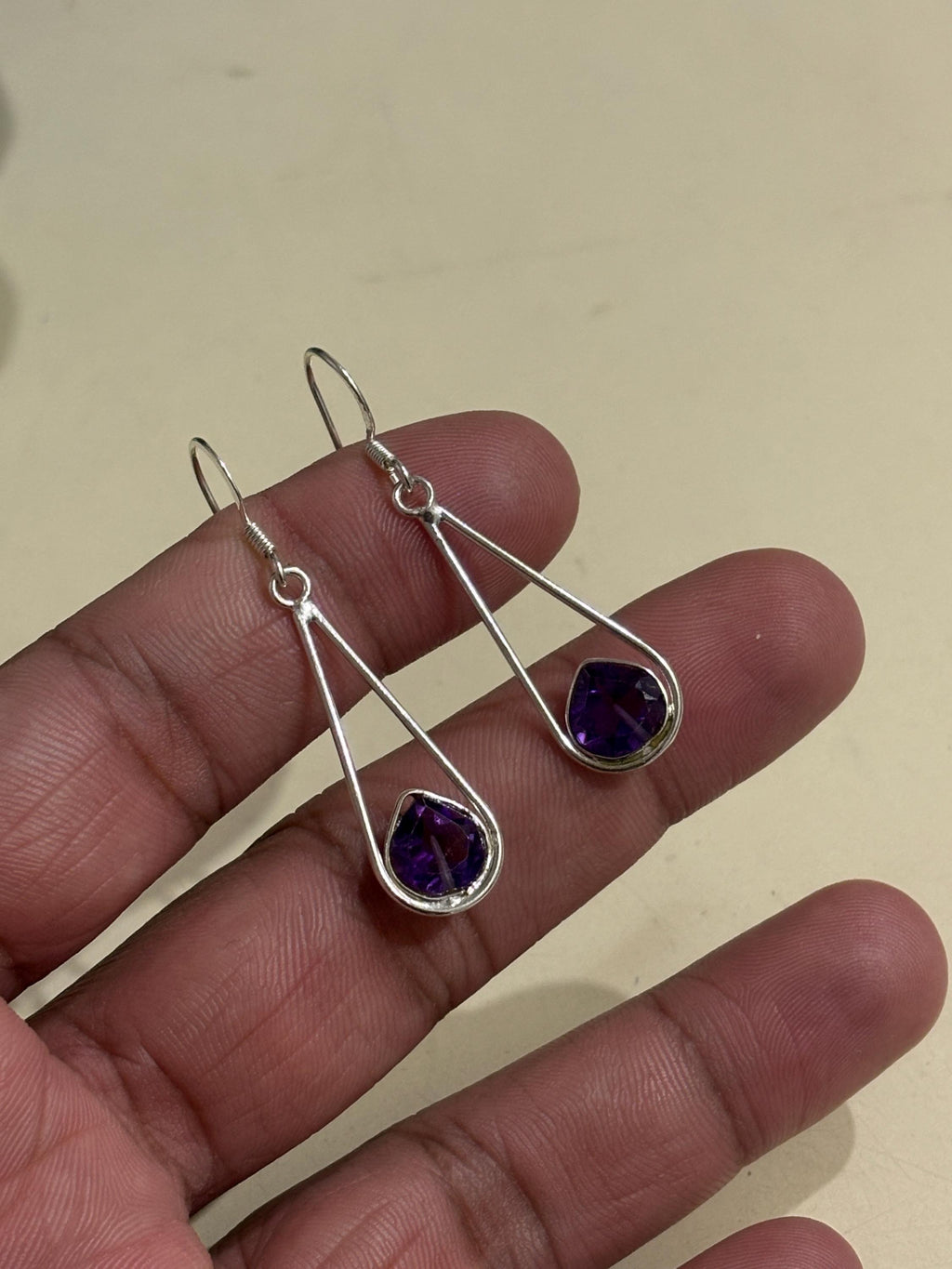 Amethyst Drop Earrings 925 Sterling Silver | Pan Gemstone Dangle | February Birthstone | Handmade Jewelry