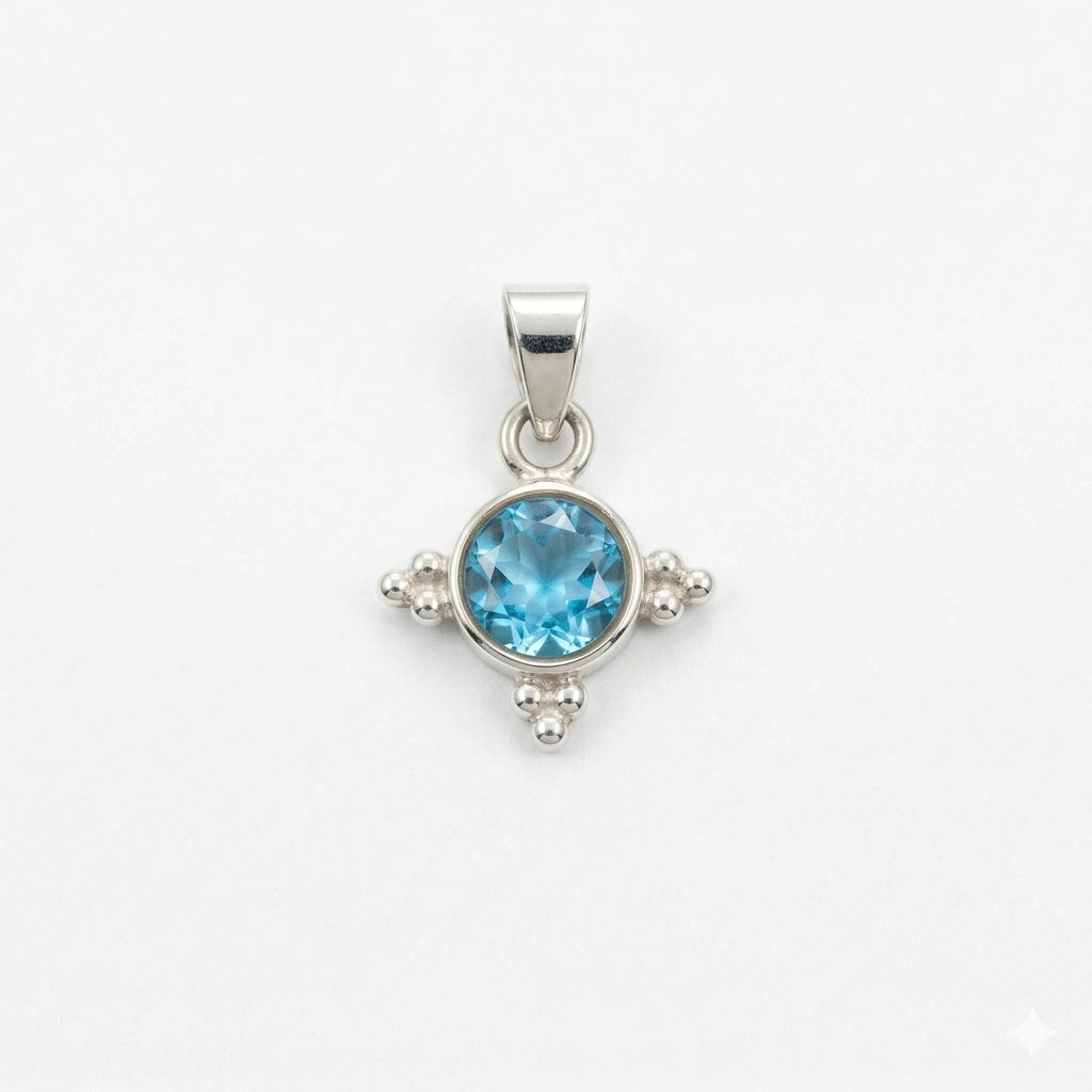 Sterling Silver Blue Topaz Starburst Pendant – Minimalist Sky Blue Gemstone Necklace