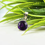 Sterling Silver Round Amethyst Pendant – February Birthstone, Natural Purple Gemstone Jewelry